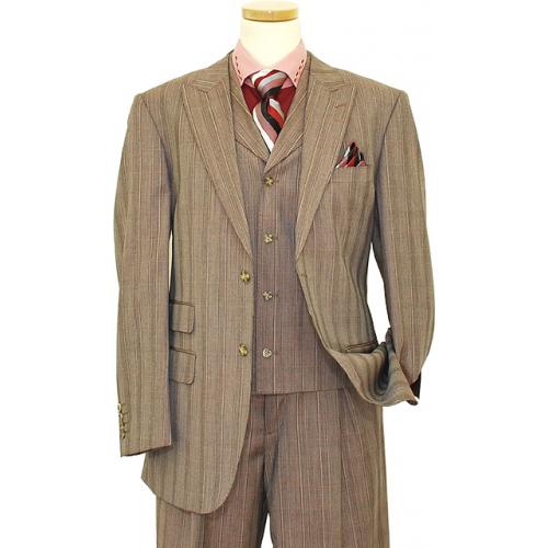 Luciano Carreli Collection Burgundy / Mauve Plaid With Burgundy Hand-Pick Stitching Super 150'S Vested Suit 5250/919